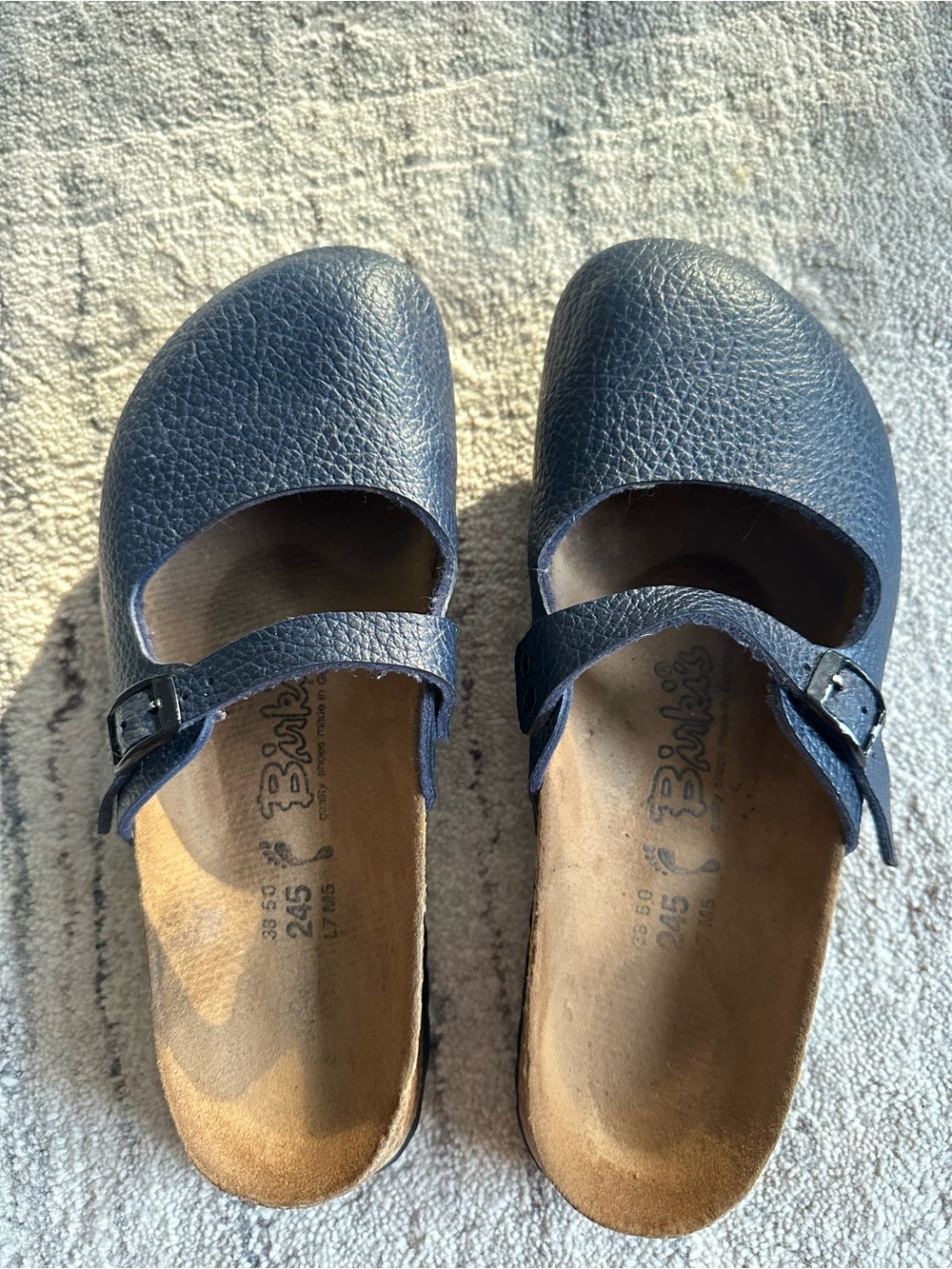 Birkenstock Women’s Navy Blue Leather Mary Jane clogs w Buckle size 38 (7.5 us) - Picture 5 of 11